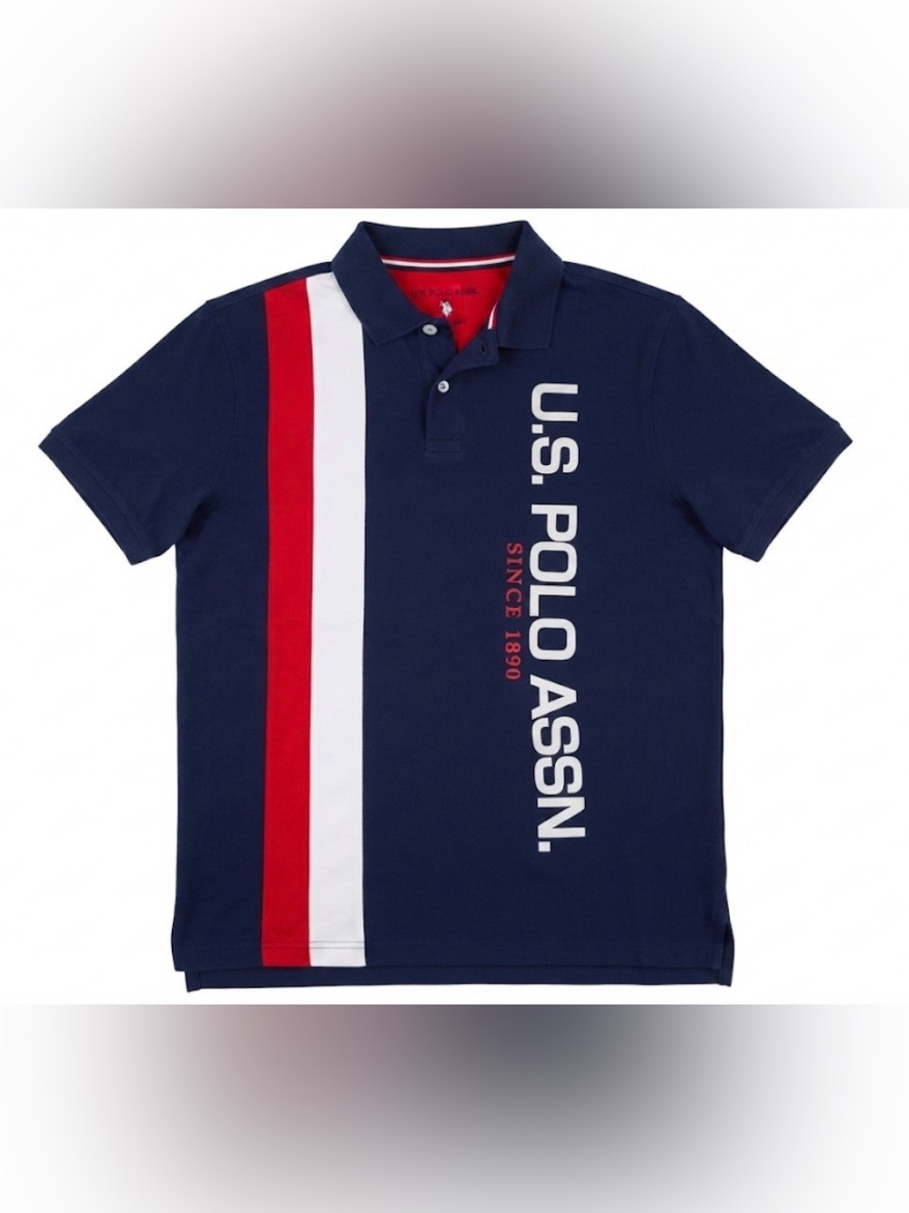 Mens U.S. Polo Assn. Polo Shirt Large Blue Striped Graphic Short Sleeve Golf